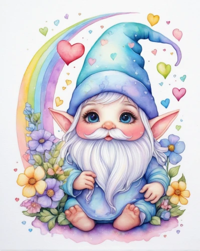 valentine gnome,scandia gnome,gnome,gnome ice skating,gnomes,baby elf,garden gnome,elf,male elf,scandia gnomes,fairy tale character,child fairy,watercolor baby items,christmas gnome,color pencils,colour pencils,little girl fairy,dwarf,coloured pencils,chalk drawing,Illustration,Abstract Fantasy,Abstract Fantasy 11