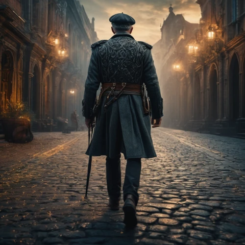 the wanderer,old coat,frock coat,cordwainer,witcher,overcoat,pilgrim,digital compositing,lamplighter,french digital background,sherlock holmes,krakow,athos,walking man,highlander,bellboy,wanderer,gunfighter,poznan,the cobbled streets,Photography,General,Fantasy