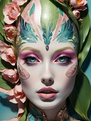 fantasy portrait,faery,flora,masquerade,flower fairy,venetian mask,fantasy art,cosmetic,cosmetics,beauty face skin,faerie,dryad,natural cosmetic,fairy peacock,body painting,bodypainting,fairy queen,porcelain rose,mermaid vectors,elven flower,Photography,Fashion Photography,Fashion Photography 01