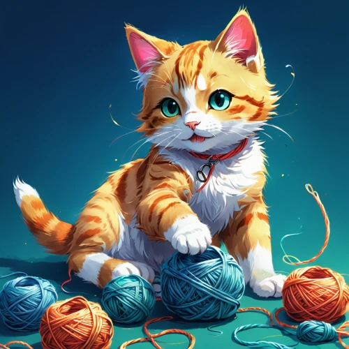 yarn,knitting,to knit,sock yarn,cat-ketch,red tabby,ginger kitten,sewing stitches,knitting wool,calico cat,sewing,cat toy,teal stitches,sewing thread,turquoise wool,knit,needlecraft,string,ginger cat,knitting laundry,Illustration,Japanese style,Japanese Style 03