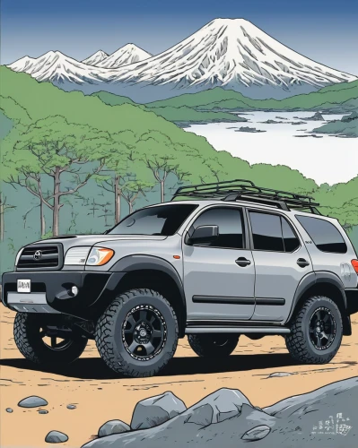 toyota 4runner,subaru rex,4 runner,nissan xterra,mitsubishi triton,mitsubishi endeavor,isuzu d-max,toyota fj cruiser,isuzu trooper,toyota land cruiser,toyota tacoma,honda ridgeline,mitsubishi challenger,mitsubishi l300,toyota rav4,toyota rav 4,mitsubishi pajero,toyota fortuner,compact sport utility vehicle,4wd,Illustration,Japanese style,Japanese Style 04