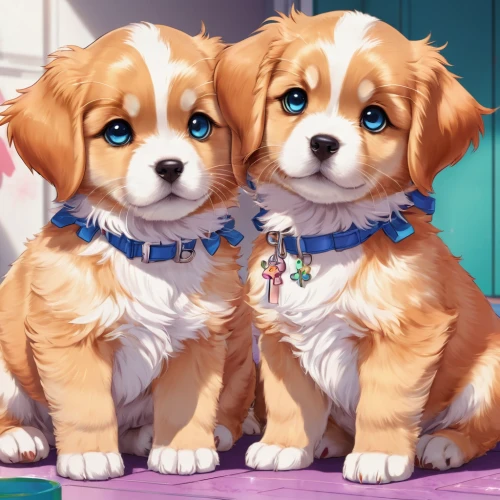 corgis,dog siblings,puppies,playing puppies,two dogs,kooikerhondje,defense,little boy and girl,doggies,cavalier king charles spaniel,color dogs,lilo,golden retriever puppy,beagle,kawaii children,lindos,cute puppy,twins,puppy love,puppy pet,Illustration,Japanese style,Japanese Style 03