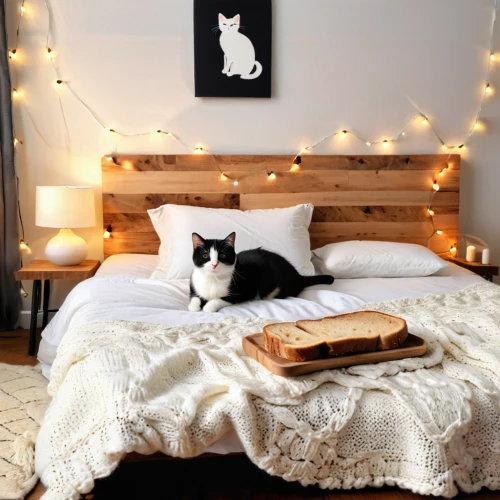 cat in bed,valentine's day décor,warm and cozy,hygge,cozy,breakfast in bed,cat bed,fairy lights,duvet cover,bedding,futon pad,mattress pad,bed,cat frame,white cat,capricorn kitz,guestroom,cat furniture,bedroom,baby bed,Photography,General,Natural