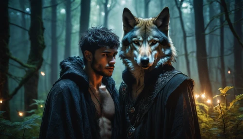 two wolves,wolves,fantasy picture,wolf couple,howl,photomanipulation,fantasy portrait,fantasy art,fawns,wolf's milk,photo manipulation,man and horses,red riding hood,shepherd romance,wolf,ethereum icon,bohemian shepherd,the night of kupala,photoshop manipulation,fairy tale icons,Conceptual Art,Fantasy,Fantasy 11