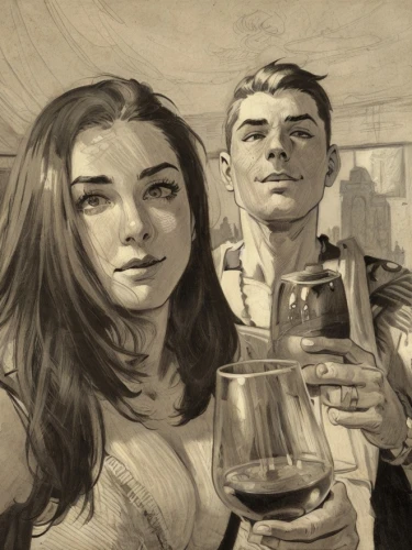 wine,a glass of wine,glass of wine,vintage man and woman,wine tasting,young wine,drinking party,coffee stains,white wine,young couple,two glasses,female alcoholism,man and wife,bottle of wine,drinks,port wine,barmaid,a bottle of wine,coffee tea illustration,wine tavern,Art sketch,Art sketch,Traditional