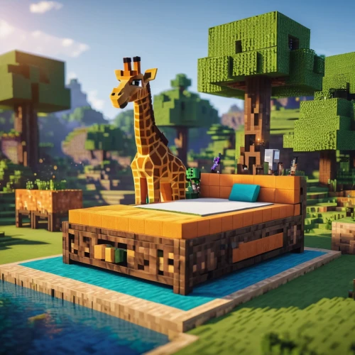 two giraffes,giraffes,giraffe,giraffidae,minecraft,floating islands,giraffe head,llamas,3d render,savanna,animal zoo,wooden block,bee farm,floating island,llama,3d fantasy,serengeti,render,terraforming,pickaxe,Photography,General,Natural