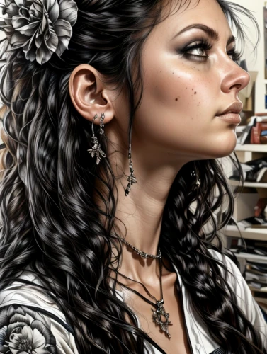 fantasy portrait,fantasy art,celtic queen,artemisia,elven flower,adornments,filigree,braid,victorian lady,elven,gypsy hair,girl portrait,faery,mystical portrait of a girl,the enchantress,romantic portrait,polynesian girl,boho art,silversmith,thracian