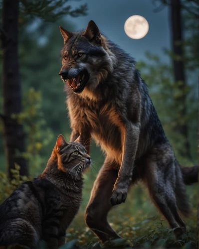 wolf couple,werewolves,wolves,two wolves,werewolf,wolf hunting,howling wolf,wolfdog,european wolf,dog - cat friendship,dog and cat,animals hunting,hunting scene,wolf,confrontation,wolfman,cats playing,howl,saarloos wolfdog,prey,Photography,General,Cinematic