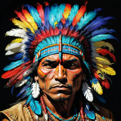 american indian,the american indian,native american,war bonnet,indian headdress,red cloud,tribal chief,red chief,amerindien,cherokee,chief cook,headdress,native,feather headdress,indigenous painting,shamanism,aborigine,first nation,indigenous,chief,Illustration,Realistic Fantasy,Realistic Fantasy 06