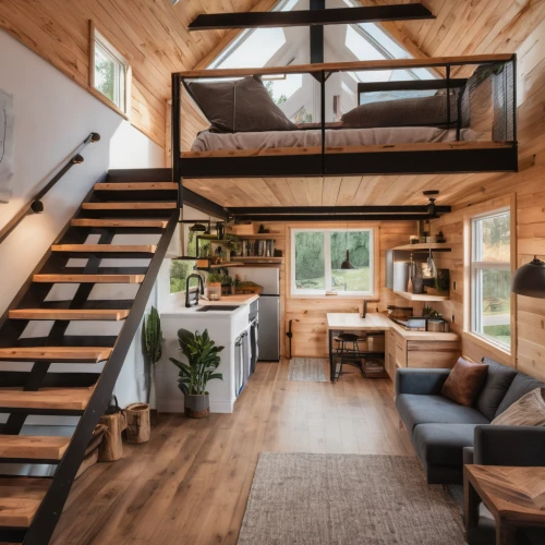 loft,wooden beams,small cabin,the cabin in the mountains,cabin,timber house,wooden stairs,new england style house,inverted cottage,mid century house,log home,wooden house,cubic house,attic,log cabin,wooden planks,scandinavian style,wood deck,home interior,modern decor