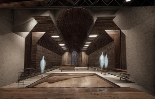 wooden beams,wooden sauna,wood structure,wooden church,wooden construction,wooden floor,wooden roof,archidaily,hallway,patterned wood decoration,entrance hall,wood floor,concrete ceiling,hallway space,vault (gymnastics),iranian architecture,vaulted ceiling,islamic architectural,wine cellar,3d rendering,Commercial Space,Restaurant,Industrial Chic