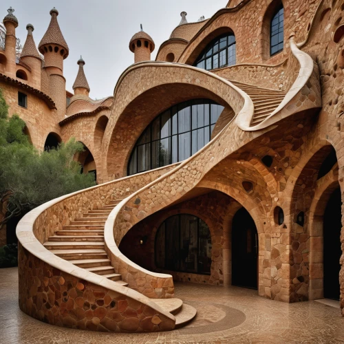 gaudí,spiral staircase,winding steps,winding staircase,spiral stairs,circular staircase,medieval architecture,the palau de la música catalana,park güell,jewelry（architecture）,islamic architectural,arches,wooden construction,iranian architecture,architecture,futuristic architecture,water stairs,monastery israel,wooden stairs,stone stairs,Photography,General,Natural