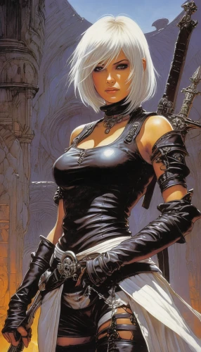 female warrior,swordswoman,heroic fantasy,dark elf,fantasy warrior,a200,warrior woman,massively multiplayer online role-playing game,katana,huntress,witcher,sorceress,fantasy woman,femme fatale,scabbard,rosa ' amber cover,joan of arc,black snake,maiden,black cat,Illustration,American Style,American Style 07