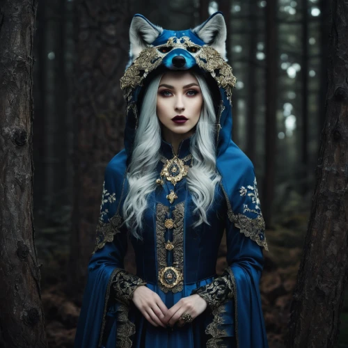 blue enchantress,priestess,fairy tale character,winterblueher,sorceress,gothic portrait,gothic fashion,kitsune,fantasy portrait,the enchantress,victorian lady,cosplay image,suit of the snow maiden,gothic woman,fairytale characters,luna,fairy tale,elven,mystical portrait of a girl,crow queen,Photography,Artistic Photography,Artistic Photography 12