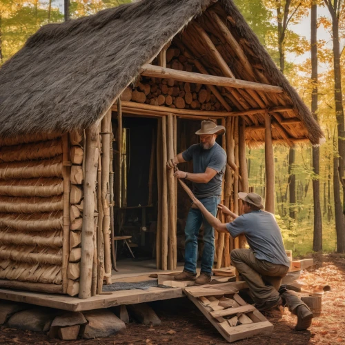 woodworker,new echota,wood doghouse,log home,log cabin,hatmaking,timber house,forest workplace,wooden hut,woodsman,straw hut,straw roofing,craftsmen,woodworking,southern cooking,homeownership,autumn chores,thatching,small cabin,archery stand,Photography,General,Natural