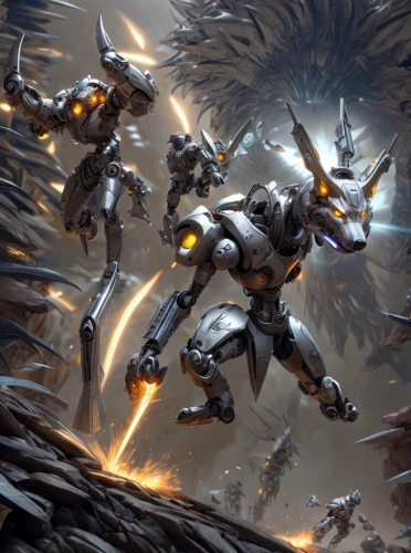 mecha,cynosbatos,iron blooded orphans,sci fiction illustration,prowl,tau,robot combat,swarm,transformers,destroy,swarms,mech,game illustration,predators,armored animal,cg artwork,heavy object,evangelion mech unit 02,war machine,sci fi,Common,Common,Game