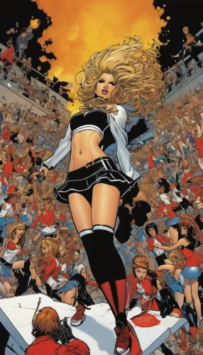 heavy object,thrash metal,marvel comics,comic books,comic book bubble,super heroine,comic book,birds of prey-night,blond girl,pillow fight,the blonde in the river,cover,cheerleader,blonde woman,blonde girl,heidi country,lady rocks,roller derby,harley,loud-hailer,Illustration,American Style,American Style 06