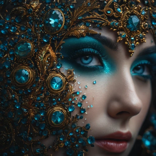 blue enchantress,peacock eye,venetian mask,mystical portrait of a girl,fantasy portrait,masquerade,the carnival of venice,faery,fairy peacock,fantasy art,mirror of souls,water pearls,blue peacock,fractals art,the enchantress,peacock,women's eyes,the blue eye,filigree,drusy,Photography,General,Fantasy