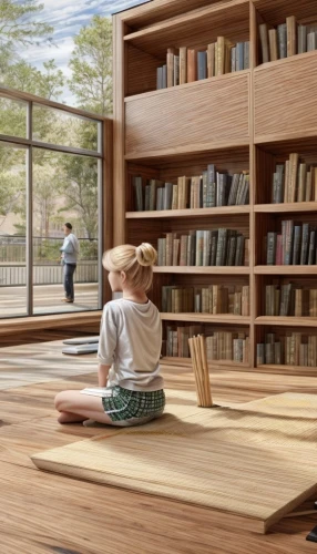 bookshelves,bookcase,reading room,bookshelf,celsus library,children studying,children's interior,wooden shelf,child with a book,montessori,book bindings,shelving,little girl reading,book wall,library,e-book readers,archidaily,laminated wood,school design,school benches,Common,Common,Natural