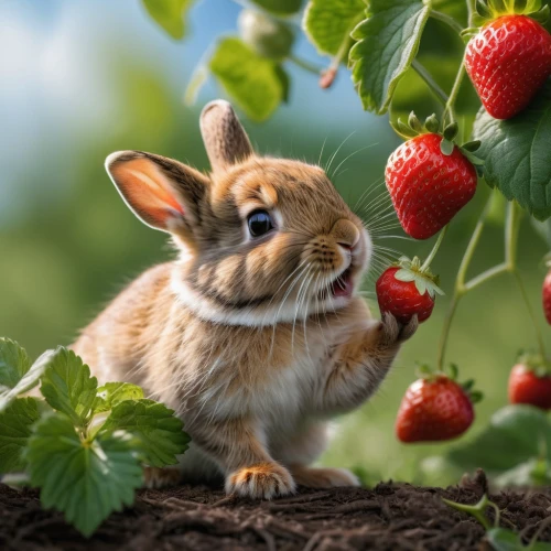 baby rabbit,baby bunny,wild rabbit,european rabbit,strawberries,dwarf rabbit,fresh berries,peter rabbit,little bunny,strawberry plant,bunny on flower,little rabbit,strawberry ripe,strawberry,many berries,salad of strawberries,leveret,cottontail,alpine strawberry,red strawberry,Photography,General,Natural