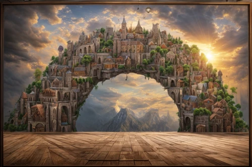 3d fantasy,fantasy art,fantasy picture,fantasy landscape,fractals art,fantasy world,stage curtain,musical background,theater curtain,basil's cathedral,fantasy city,heaven gate,surrealism,surrealistic,fairy tale castle,castle of the corvin,celtic harp,fractal environment,fractalius,decorative art,Common,Common,Natural