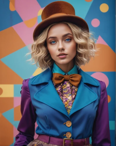 hatter,fashion vector,wallis day,harlequin,retro woman,retro girl,vintage fashion,bowler hat,girl wearing hat,beret,fashion street,portrait background,colorful,fashionable girl,lily-rose melody depp,the hat-female,bow-tie,women fashion,hat retro,colourful,Photography,Documentary Photography,Documentary Photography 08