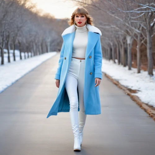 suit of the snow maiden,long coat,coat color,the snow queen,winterblueher,white boots,turquoise wool,ice princess,light blue,white fur hat,woman walking,white winter dress,women fashion,menswear for women,fur coat,woman in menswear,mazarine blue,coat,overcoat,blue white,Photography,General,Natural