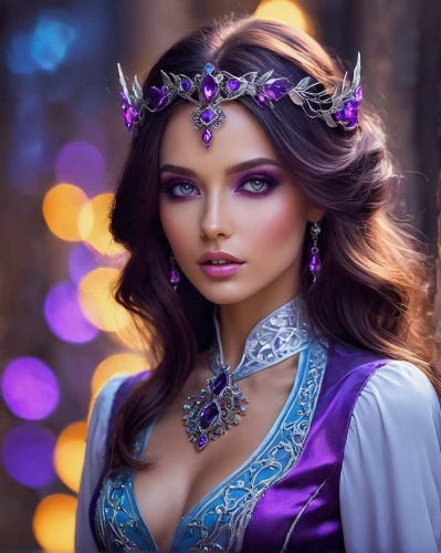 fantasy picture,celtic woman,purple lilac,fantasy art,fantasy woman,miss circassian,purple,aladha,arabian,sorceress,bridal jewelry,romantic look,jasmine,fantasy portrait,violet colour,enchanting,persian,la violetta,fairy queen,fairy tale character,Conceptual Art,Fantasy,Fantasy 14