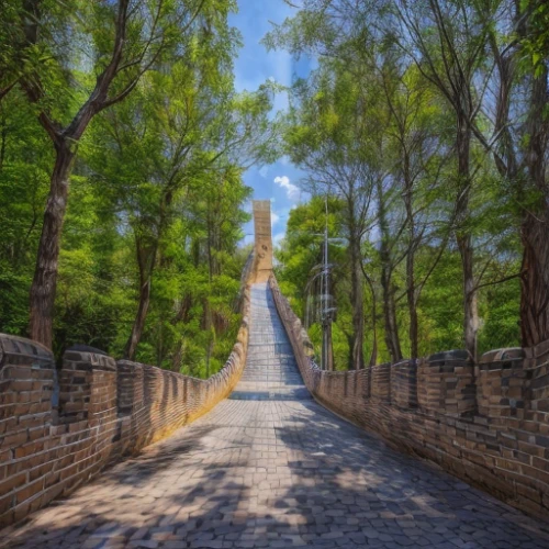 great wall of china,russian pyramid,suspension bridge,zhangjiajie,great wall,temple of heaven,dragon bridge,great wall wingle,changgyeonggung palace,ski jump,stone pagoda,china,stairway to heaven,walkway,nanjing,stone stairway,the forbidden city in beijing,dhammakaya pagoda,hangman's bridge,heaven gate,Light and shadow,Landscape,Great Wall