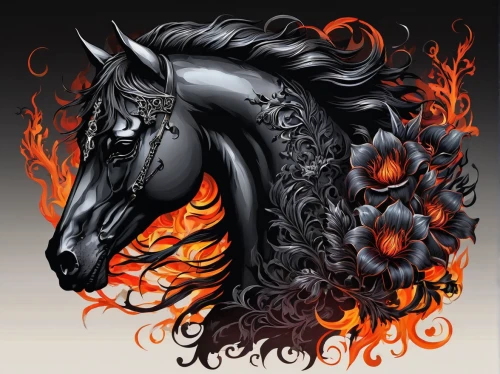 black horse,fire horse,equine,painted horse,black dragon,arabian horse,horseman,unicorn art,warm-blooded mare,constellation unicorn,bay horses,equestrian,wild horse,the zodiac sign pisces,pegasus,dream horse,equines,flame spirit,carnival horse,horse,Illustration,Realistic Fantasy,Realistic Fantasy 46