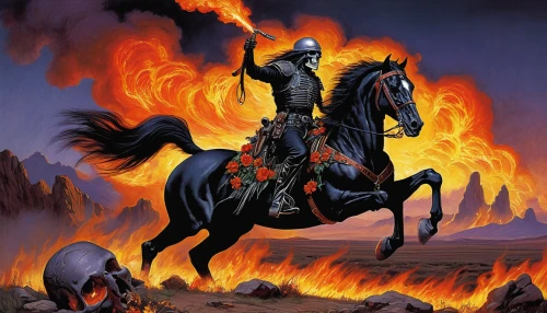 fire horse,horseman,black horse,bronze horseman,cavalry,the conflagration,conflagration,carpathian,horseback,heroic fantasy,horsemen,dance of death,burned mount,don quixote,western riding,flame of fire,fire master,man and horses,lake of fire,walpurgis night,Illustration,American Style,American Style 07