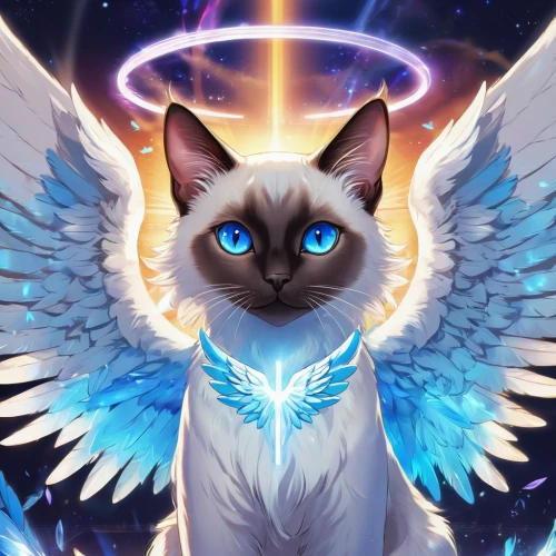 guardian angel,angel,ori-pei,archangel,owl background,dog angel,angelic,cat vector,birman,uriel,cat with blue eyes,celestial,angel wing,light bearer,navi,capricorn kitz,angelology,business angel,angel wings,astral traveler,Illustration,Japanese style,Japanese Style 03