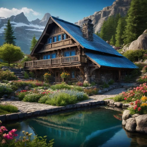 house in mountains,house in the mountains,the cabin in the mountains,alpine village,summer cottage,house with lake,mountain huts,house by the water,mountain hut,mountain settlement,beautiful home,house in the forest,log cabin,home landscape,chalet,alpine hut,log home,pool house,wooden house,alpine lake,Photography,General,Fantasy