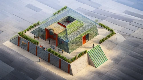 cube stilt houses,cubic house,cube house,grass roof,eco-construction,3d rendering,isometric,glass blocks,inverted cottage,render,floating huts,solar cell base,roof landscape,water cube,greenhouse,house roofs,small house,greenhouse cover,stilt houses,greenhouse effect,Architecture,Industrial Building,Modern,Innovative Technology 2
