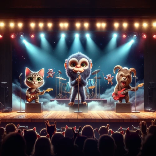 monkeys band,orchestra,stage design,the stage,life stage icon,cartoon cat,guardians of the galaxy,orchesta,musical rodent,stage equipment,concert,puppets,circus stage,stage curtain,concert stage,puppet theatre,symphony orchestra,performers,concert dance,peanuts