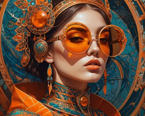 fantasy portrait,masquerade,fantasy art,boho art,golden wreath,cyber glasses,gold filigree,golden mask,steampunk,venetian mask,eyewear,mystical portrait of a girl,oriental princess,aviator,golden crown,world digital painting,mary-gold,3d fantasy,oriental girl,spectacles,Photography,Artistic Photography,Artistic Photography 03