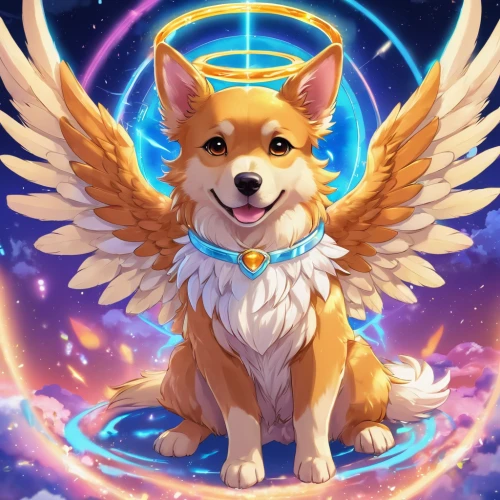 dog angel,guardian angel,corgi,angel,archangel,griffon bruxellois,business angel,messenger of the gods,regulorum,griffin,fennec,zeus,lakshmi,uriel,zodiac sign leo,fire angel,welschcorgi,angelic,apollo,sunburst background,Illustration,Japanese style,Japanese Style 03