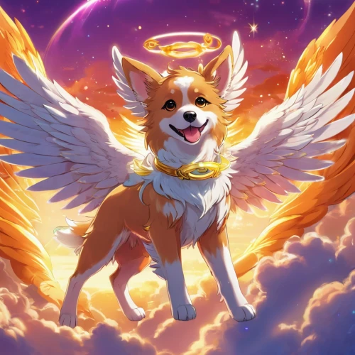 dog angel,griffon bruxellois,guardian angel,griffin,corgi,regulorum,sunburst background,angel,defense,messenger of the gods,business angel,gryphon,fire angel,welschcorgi,adorable fox,fennec,a fox,cavalier,inari,fox,Illustration,Japanese style,Japanese Style 03