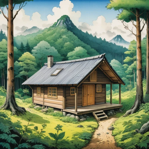 log cabin,wooden hut,small cabin,little house,mountain hut,wooden houses,small house,log home,wooden house,house in the forest,home landscape,the cabin in the mountains,alpine hut,house in mountains,mountain huts,cottage,lonely house,farm hut,summer cottage,cabin,Illustration,Japanese style,Japanese Style 05