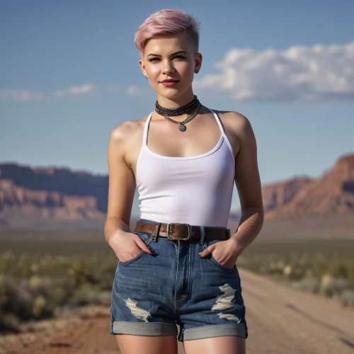 girl in overalls,pixie-bob,desert background,arizona,cotton top,tube top,pixie,jeans background,badlands,pink hair,denim bow,overalls,crop top,countrygirl,valley of fire state park,denim skirt,pink background,denim background,liberty cotton,suspenders,Photography,General,Natural