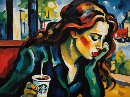woman drinking coffee,woman at cafe,barista,espresso,woman eating apple,starbucks,woman sitting,woman with ice-cream,drinking coffee,coffee watercolor,coffee background,the coffee shop,women at cafe,parisian coffee,macchiato,coffee tea illustration,woman playing,the girl at the station,oil on canvas,david bates,Art,Artistic Painting,Artistic Painting 37