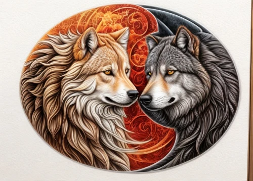 two wolves,wolf couple,sun and moon,wolves,yin-yang,two lion,yinyang,yin yang,yin and yang,howling wolf,foxes,lions couple,zodiac sign gemini,gemini,howl,swirl,canis lupus,constellation wolf,werewolves,zodiac sign leo,Common,Common,None