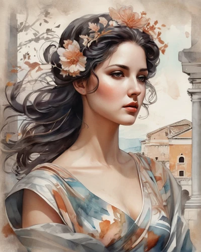 fantasy portrait,romantic portrait,flora,boho art,jasmine blossom,rosa ' amber cover,girl in flowers,beautiful girl with flowers,artemisia,fantasy art,jasmine,vanessa (butterfly),portrait background,scent of roses,flower girl,mystical portrait of a girl,gardenia,athena,a beautiful jasmine,world digital painting,Conceptual Art,Fantasy,Fantasy 23