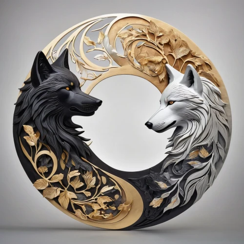 two wolves,sun and moon,wolf couple,yin-yang,howling wolf,fire ring,wolves,yinyang,design of the rims,yin yang,wooden rings,wood art,dragon design,yin and yang,wood carving,fantasy art,decorative art,constellation wolf,carved wood,alloy rim