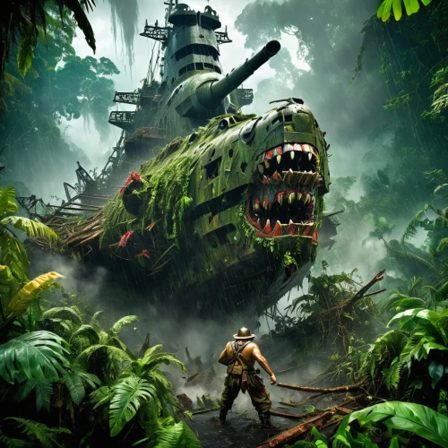 patrol,game art,aaa,ship wreck,jungle,warrior east,full hd wallpaper,pirate ship,monkey island,action-adventure game,game illustration,kong,lost in war,ark,tarzan,king kong,south pacific,theater of war,nature's wrath,cartoon video game background,Conceptual Art,Fantasy,Fantasy 26