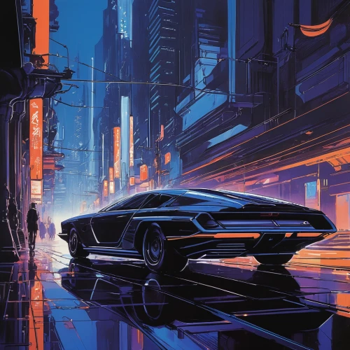 futuristic,futuristic landscape,cyberpunk,futuristic car,cityscape,chevrolet corvette,corvette,sci fiction illustration,80s,metropolis,cadillac eldorado,pontiac,merc,sci-fi,sci - fi,jaguar xj13,night highway,retro car,vanishing point,retro automobile,Conceptual Art,Sci-Fi,Sci-Fi 23
