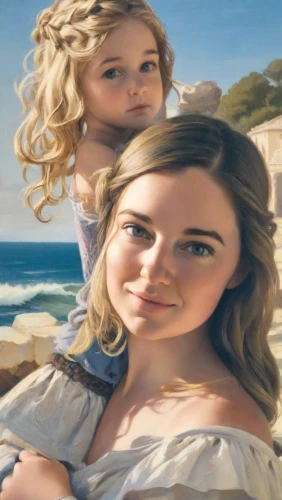 mom and daughter,beach background,mother and daughter,two girls,portrait background,little girl and mother,oil painting,sisters,the girl's face,custom portrait,children girls,photo painting,olallieberry,on a transparent background,world digital painting,malibu,digital painting,cgi,sand waves,oil painting on canvas
