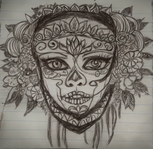 sugar skull,day of the dead frame,la calavera catrina,tribal masks,la catrina,day of the dead paper,dia de los muertos,day of the dead,calavera,polynesian girl,skull drawing,headdress,skull mask,tribal,flower crown of christ,floral doodles,sugar skulls,doodles,flower line art,catrina calavera