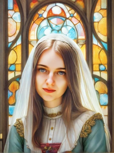 portrait of christi,saint therese of lisieux,church painting,the prophet mary,celtic queen,mary 1,joan of arc,beautiful frame,custom portrait,girl in a historic way,gothic portrait,mary-gold,balalaika,fantasy portrait,portrait background,portrait of a girl,art nouveau frame,mother of the bride,oil painting on canvas,mystical portrait of a girl
