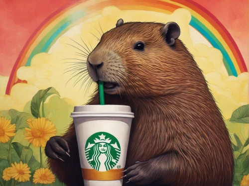 groundhog,coffee background,nutria,anthropomorphized animals,nutria-young,groundhog day,capuchino,capybara,starbucks,musical rodent,guinea pig,dandelion coffee,pumpkin spice latte,beaver rat,marmot,rodentia icons,marmota marmota,prairie dog,relaxed squirrel,beaver,Illustration,Realistic Fantasy,Realistic Fantasy 07